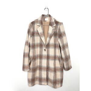 Allie Rose Fleece Plaid Long Jacket Blazer Sz L One Button Academia Chic Preppy
